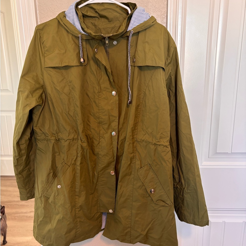 Olive Green Hooded Rain Jacket
